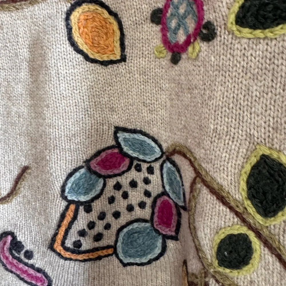 J Jill Cabin Core Embroidered Floral Wool Cardigan AOP Knit Woman’s Size Small - Picture 4 of 10